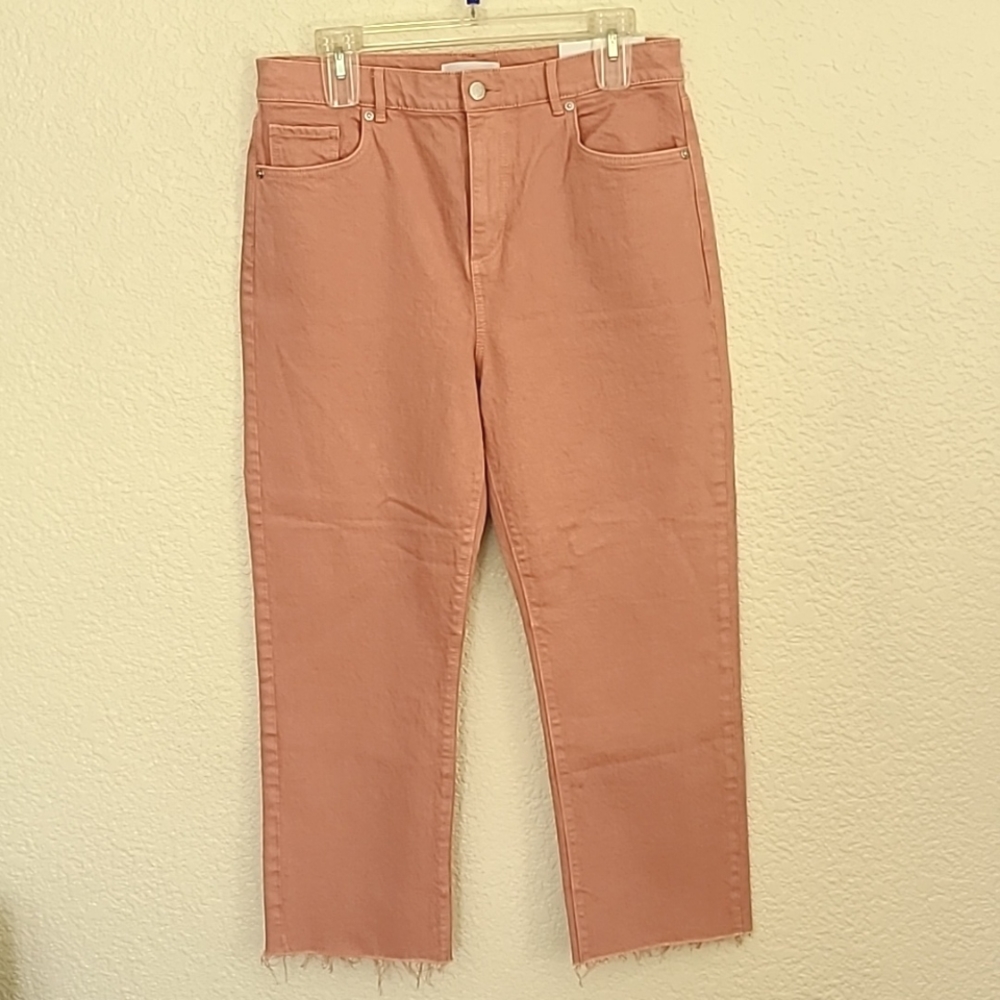 NWT LOFT pink high waist straight crop jeans, size 10P